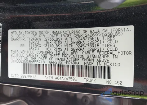 2008 Toyota Tacoma Prerunner V6 из США, поврежденный, VIN 3TMJU62N58M055718